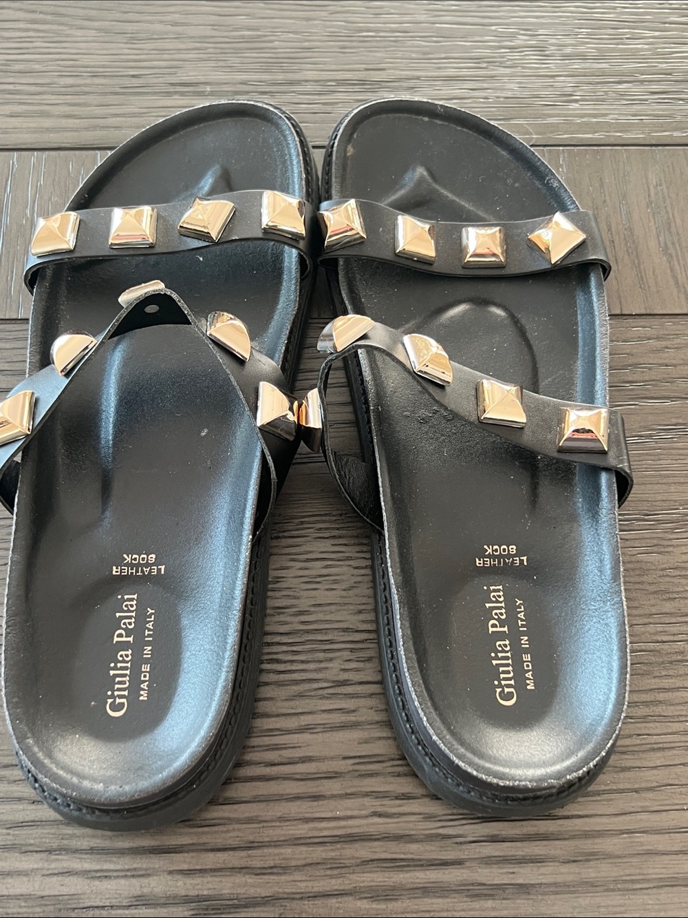 Giulia Palai Black Studded Leather Slide Sandals